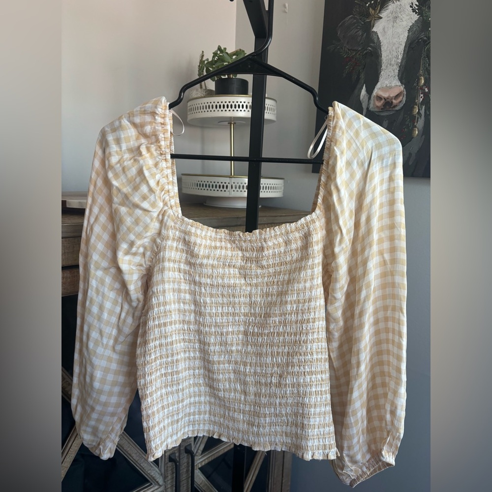 Lush Square Neck Yellow Gingham Women's Smocked Crop Top